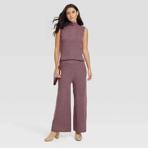 A New Day Knit Set Wide Leg Pant and Sleeveless Mock Neck